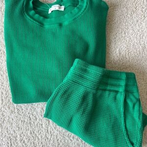 Electric & Rose Green Waffle Knit Top and Shorts Set 🌹